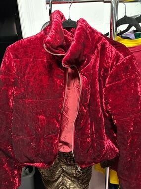 Forever 21 Crimson Velvet Bomber Jacket